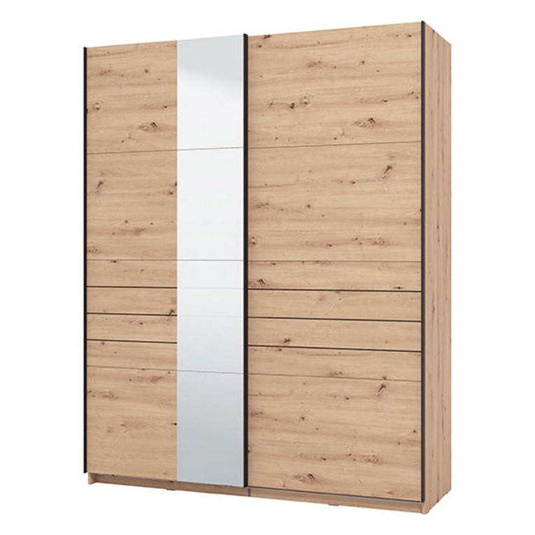 Guardaroba Grande Marrone Rovere Nodi Nero Appendiabiti 2 Ripiani 145.5x217.5h cm, Apertura Scorrevole - Vialone