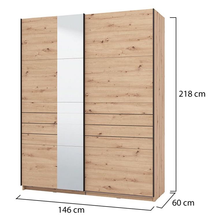 Guardaroba Grande Marrone Rovere Nodi Nero Appendiabiti 2 Ripiani 145.5x217.5h cm, Apertura Scorrevole - Vialone