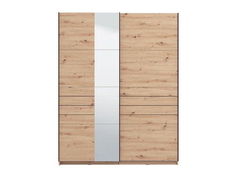 Guardaroba Grande Marrone Rovere Nodi Nero Appendiabiti 2 Ripiani 145.5x217.5h cm, Apertura Scorrevole - Vialone