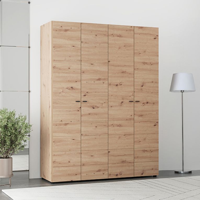 Guardaroba Grande Marrone Rovere Nodi Nero Appendiabiti 2 Ripiani 155x208h cm, 4 Vani - Soris