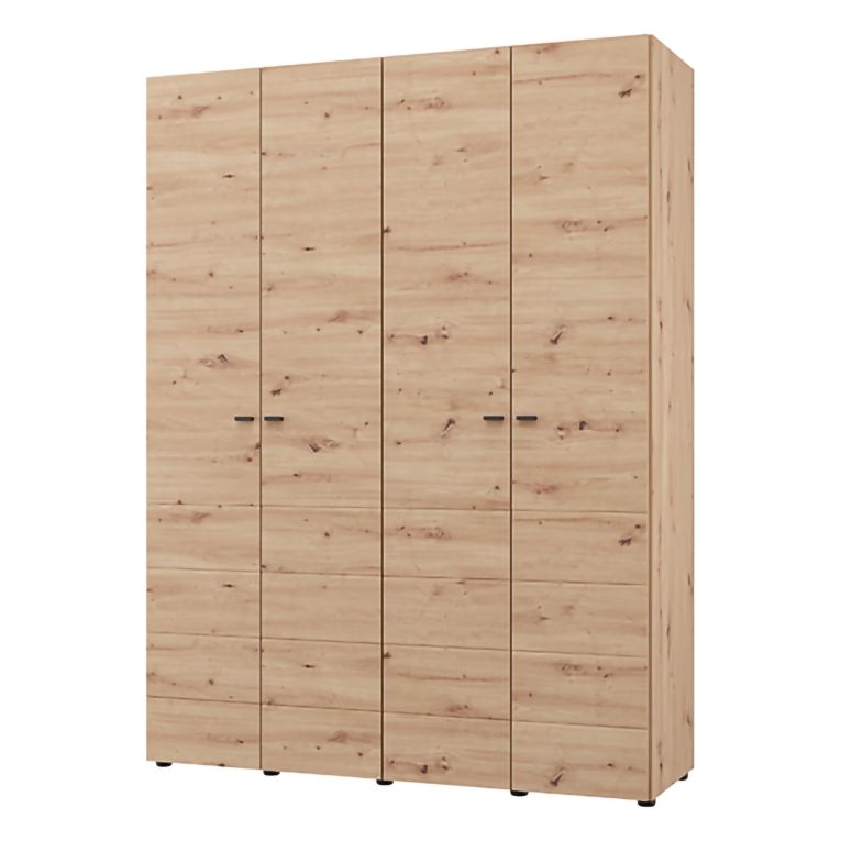 Guardaroba Grande Marrone Rovere Nodi Nero Appendiabiti 2 Ripiani 155x208h cm, 4 Vani - Soris
