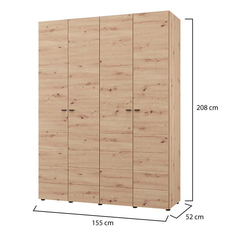 Guardaroba Grande Marrone Rovere Nodi Nero Appendiabiti 2 Ripiani 155x208h cm, 4 Vani - Soris
