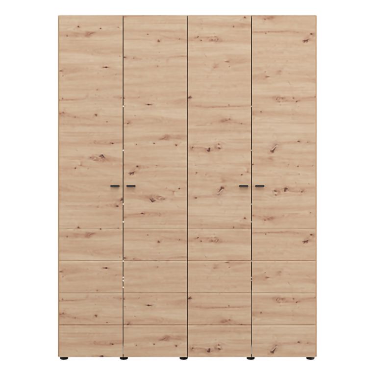 Guardaroba Grande Marrone Rovere Nodi Nero Appendiabiti 2 Ripiani 155x208h cm, 4 Vani - Soris