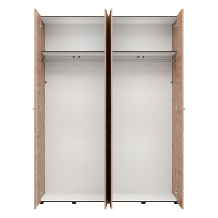 Guardaroba Grande Marrone Rovere Nodi Nero Appendiabiti 2 Ripiani 155x208h cm, 4 Vani - Soris
