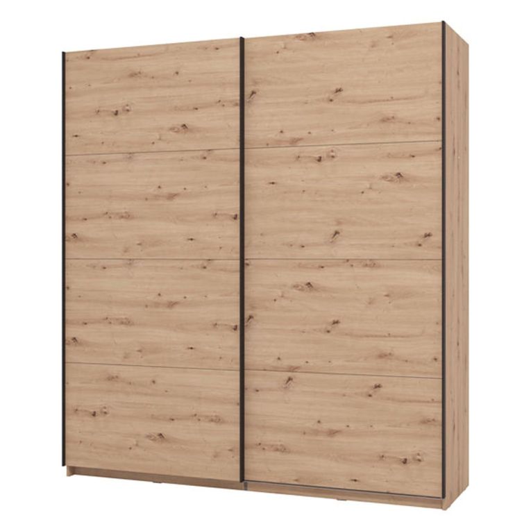 Guardaroba Grande Marrone Rovere Nodi Nero Appendiabiti 2 Ripiani 195x217.5h cm, Apertura Scorrevole - Cariano