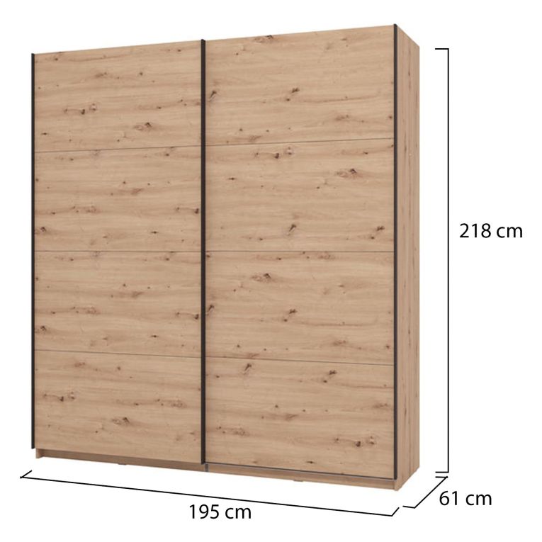Guardaroba Grande Marrone Rovere Nodi Nero Appendiabiti 2 Ripiani 195x217.5h cm, Apertura Scorrevole - Cariano