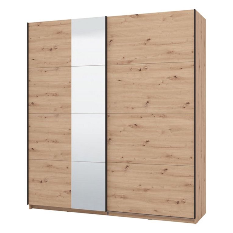 Guardaroba Grande Marrone Rovere Nodi Nero Appendiabiti 2 Ripiani 195x217.5h cm, Apertura Scorrevole - Porlezza