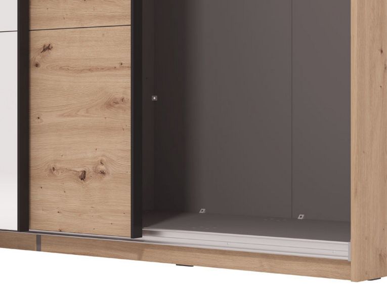 Guardaroba Grande Marrone Rovere Nodi Nero Appendiabiti 2 Ripiani 195x217.5h cm, Apertura Scorrevole - Porlezza