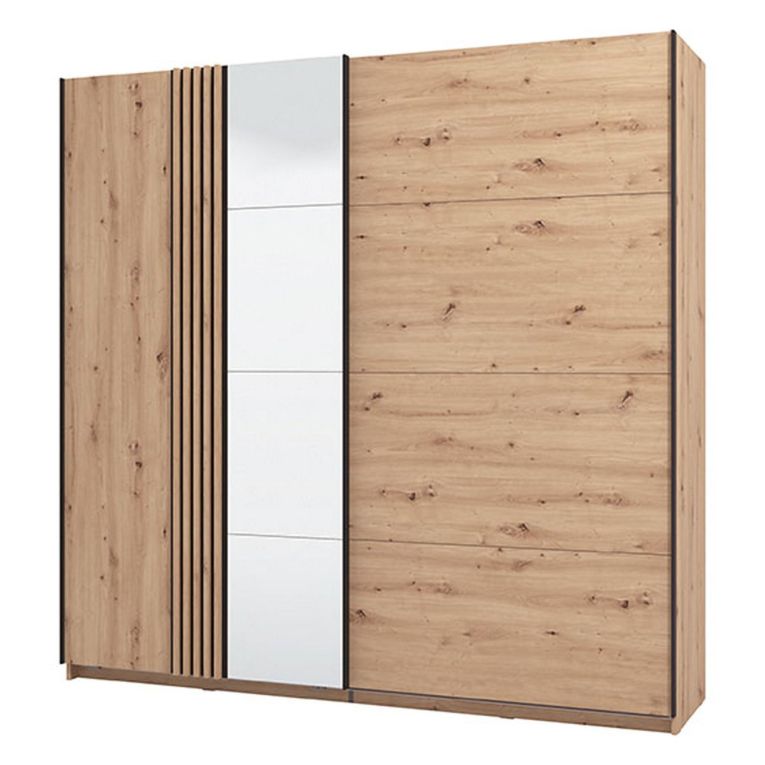 Guardaroba Grande Marrone Rovere Nodi Nero Appendiabiti 2 Ripiani 220x217.5h cm, 4 Vani - Nucetto