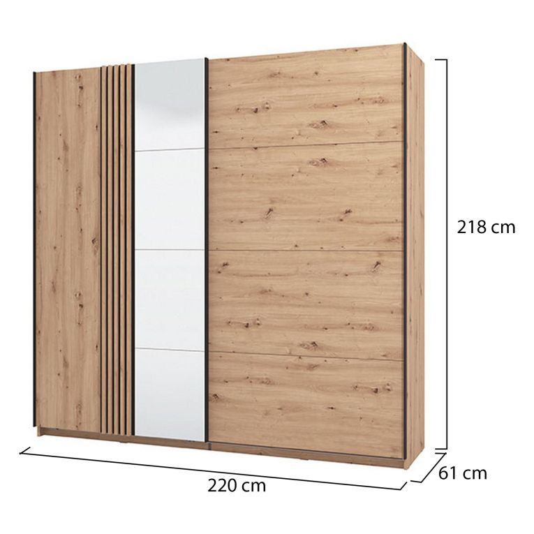Guardaroba Grande Marrone Rovere Nodi Nero Appendiabiti 2 Ripiani 220x217.5h cm, 4 Vani - Nucetto