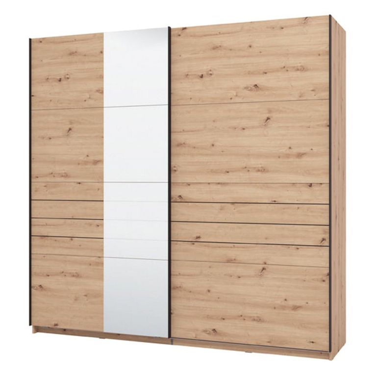 Guardaroba Grande Marrone Rovere Nodi Nero Appendiabiti 2 Ripiani 220x217.5h cm, Apertura Scorrevole - Spartano