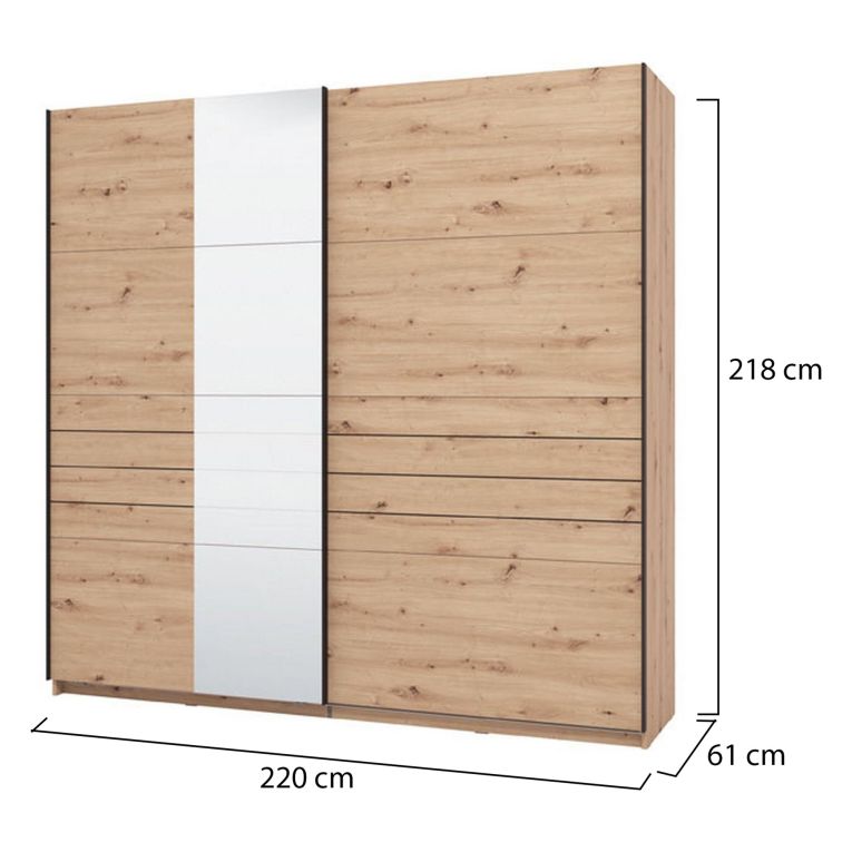 Guardaroba Grande Marrone Rovere Nodi Nero Appendiabiti 2 Ripiani 220x217.5h cm, Apertura Scorrevole - Spartano