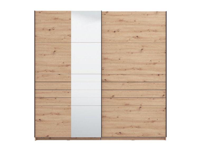 Guardaroba Grande Marrone Rovere Nodi Nero Appendiabiti 2 Ripiani 220x217.5h cm, Apertura Scorrevole - Spartano