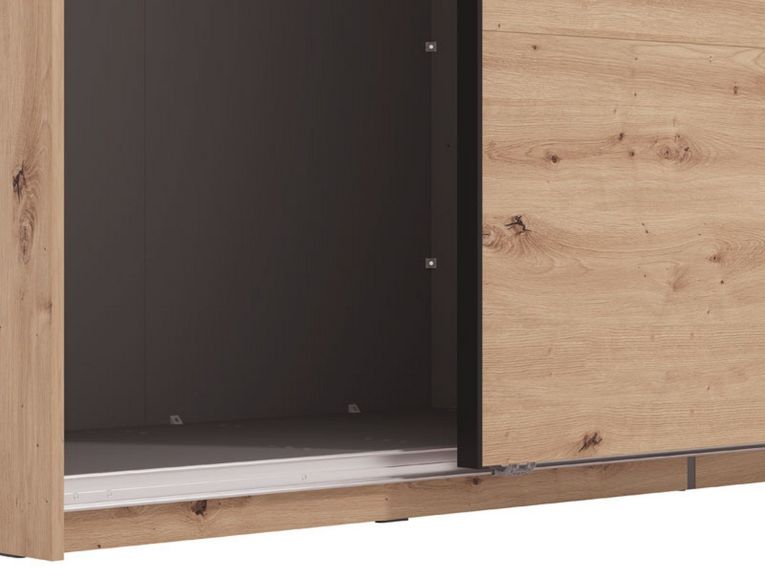 Guardaroba Grande Marrone Rovere Nodi Nero Appendiabiti 2 Ripiani 220x217.5h cm, Apertura Scorrevole - Spartano