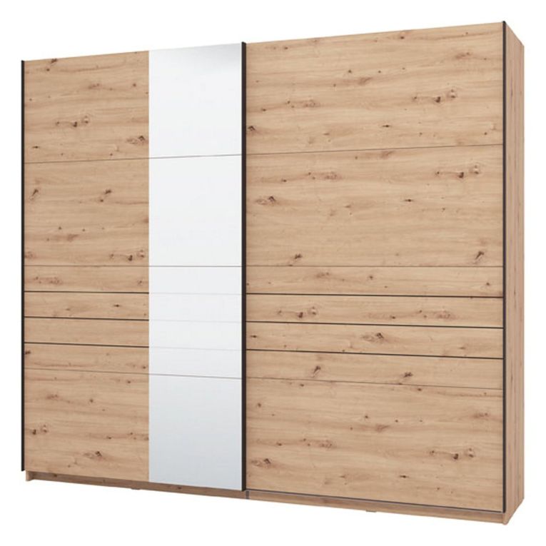 Guardaroba Grande Marrone Rovere Nodi Nero Appendiabiti 2 Ripiani 245x217.5h cm, Apertura Scorrevole - Peio