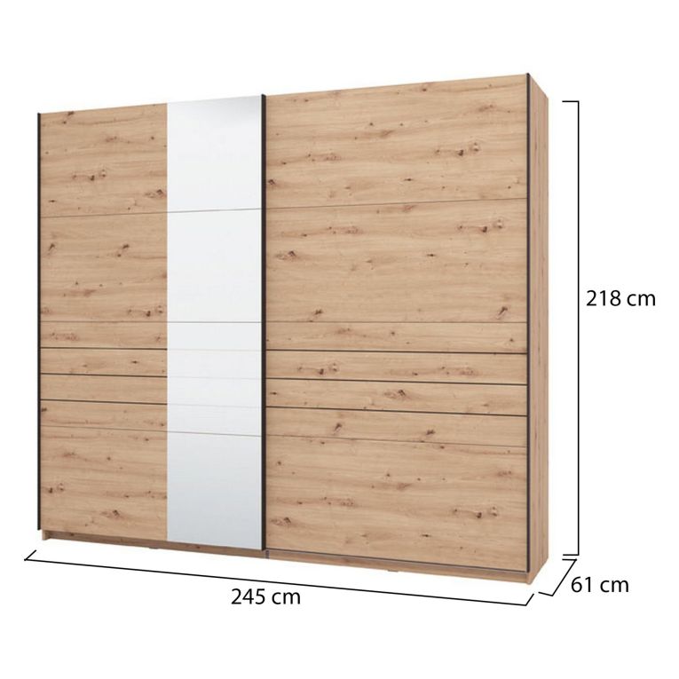 Guardaroba Grande Marrone Rovere Nodi Nero Appendiabiti 2 Ripiani 245x217.5h cm, Apertura Scorrevole - Peio