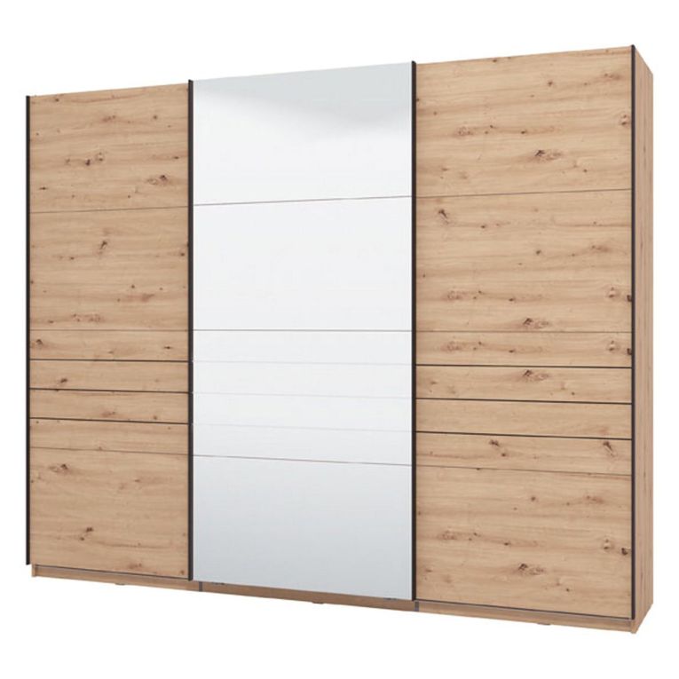 Guardaroba Grande Marrone Rovere Nodi Nero Appendiabiti 2 Ripiani 267x217h cm, Apertura Scorrevole - Tures