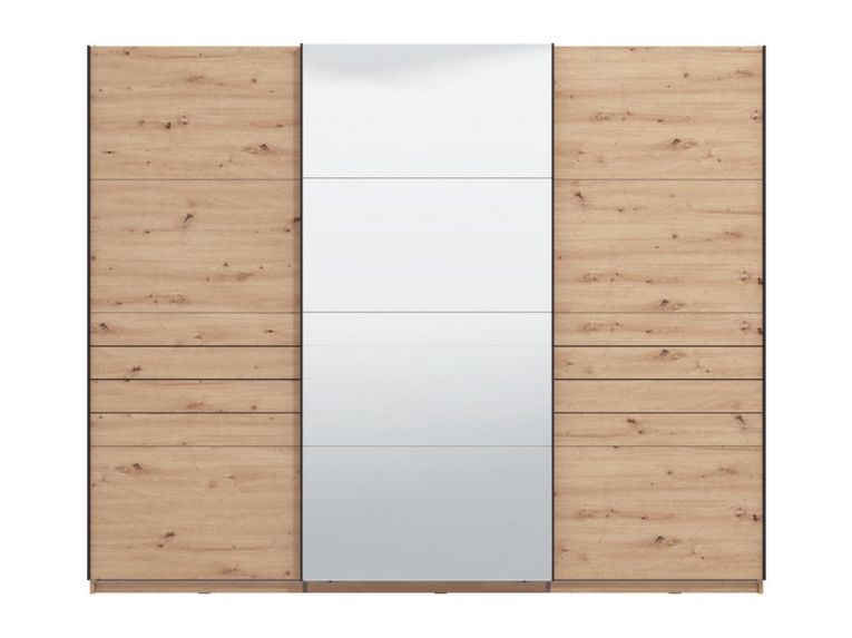 Guardaroba Grande Marrone Rovere Nodi Nero Appendiabiti 2 Ripiani 267x217h cm, Apertura Scorrevole - Tures