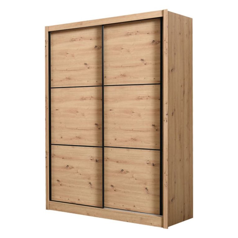 Guardaroba Grande Marrone Rovere Nodi Nero Appendiabiti 5 Ripiani 166x215.5h cm, Apertura Scorrevole - Faedis