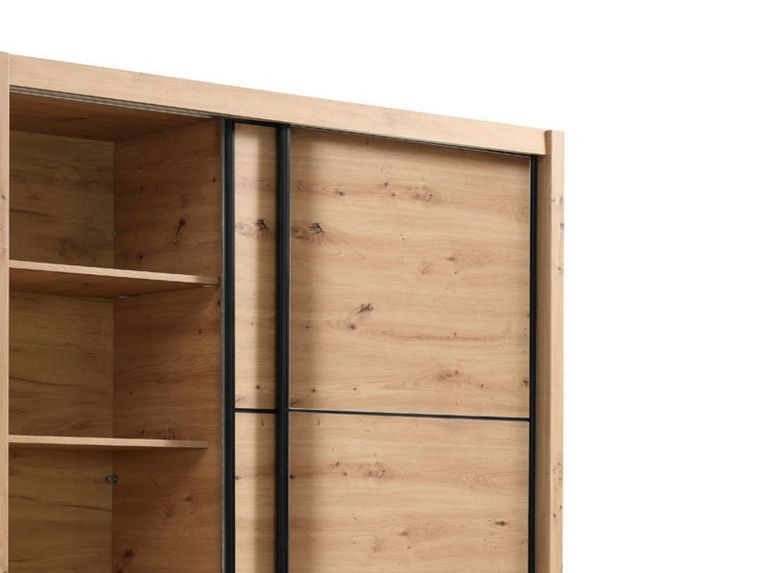 Guardaroba Grande Marrone Rovere Nodi Nero Appendiabiti 5 Ripiani 166x215.5h cm, Apertura Scorrevole - Faedis