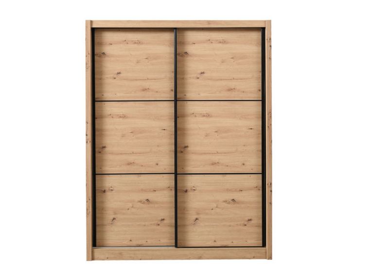 Guardaroba Grande Marrone Rovere Nodi Nero Appendiabiti 5 Ripiani 166x215.5h cm, Apertura Scorrevole - Faedis