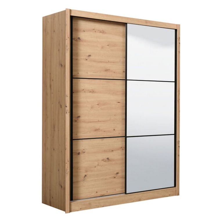Guardaroba Grande Marrone Rovere Nodi Nero Appendiabiti 5 Ripiani 166x215.5h cm, Apertura Scorrevole - Musso