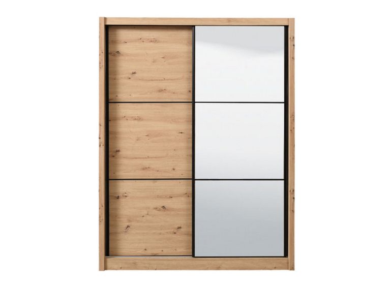 Guardaroba Grande Marrone Rovere Nodi Nero Appendiabiti 5 Ripiani 166x215.5h cm, Apertura Scorrevole - Musso