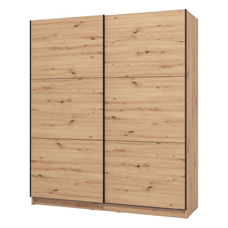 Guardaroba Grande Marrone Rovere Nodi Nero Appendiabiti 5 Ripiani 179x210h cm, Apertura Scorrevole - Cerchio