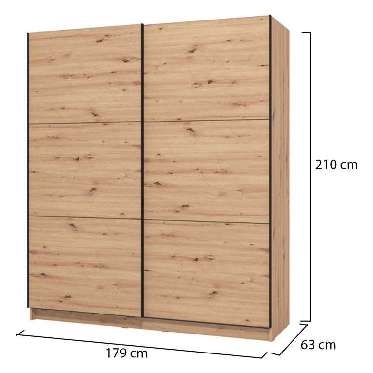 Guardaroba Grande Marrone Rovere Nodi Nero Appendiabiti 5 Ripiani 179x210h cm, Apertura Scorrevole - Cerchio