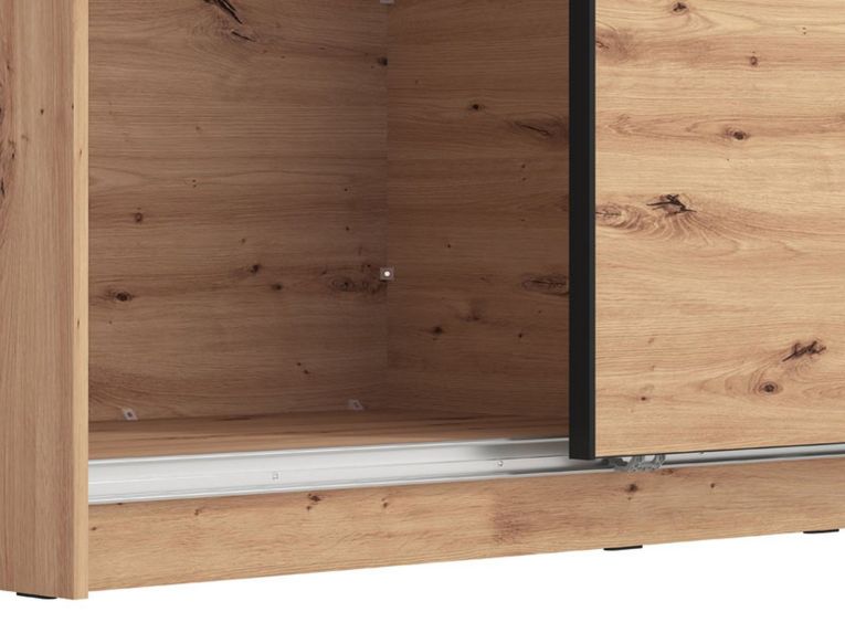 Guardaroba Grande Marrone Rovere Nodi Nero Appendiabiti 5 Ripiani 179x210h cm, Apertura Scorrevole - Cerchio