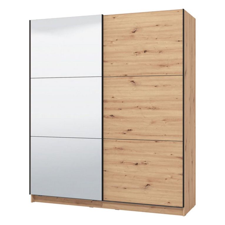 Guardaroba Grande Marrone Rovere Nodi Nero Appendiabiti 5 Ripiani 179x210h cm, Apertura Scorrevole - Verzino