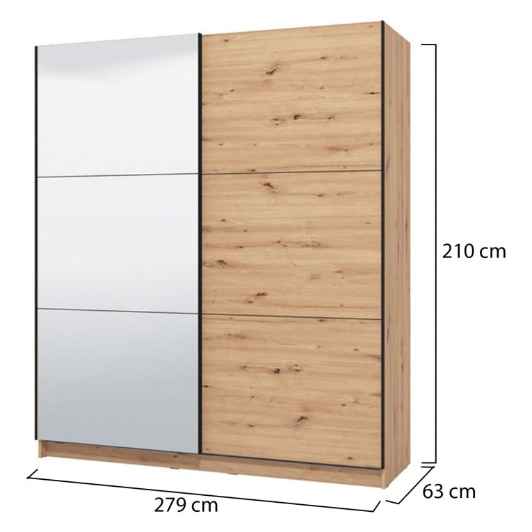 Guardaroba Grande Marrone Rovere Nodi Nero Appendiabiti 5 Ripiani 179x210h cm, Apertura Scorrevole - Verzino
