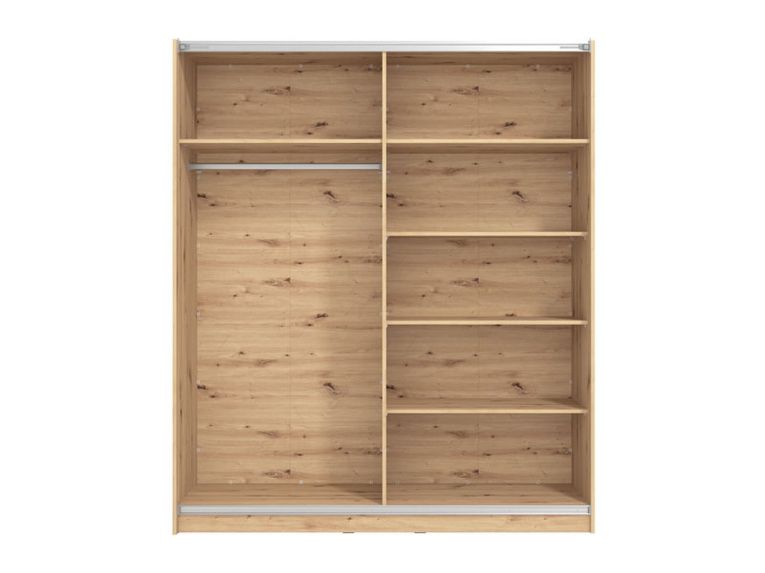 Guardaroba Grande Marrone Rovere Nodi Nero Appendiabiti 5 Ripiani 179x210h cm, Apertura Scorrevole - Verzino