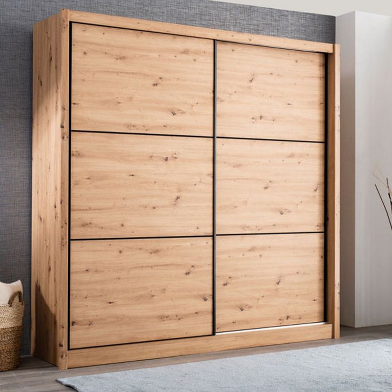 Guardaroba Grande Marrone Rovere Nodi Nero Appendiabiti 5 Ripiani 213x215.5h cm, Apertura Scorrevole - Dugnano