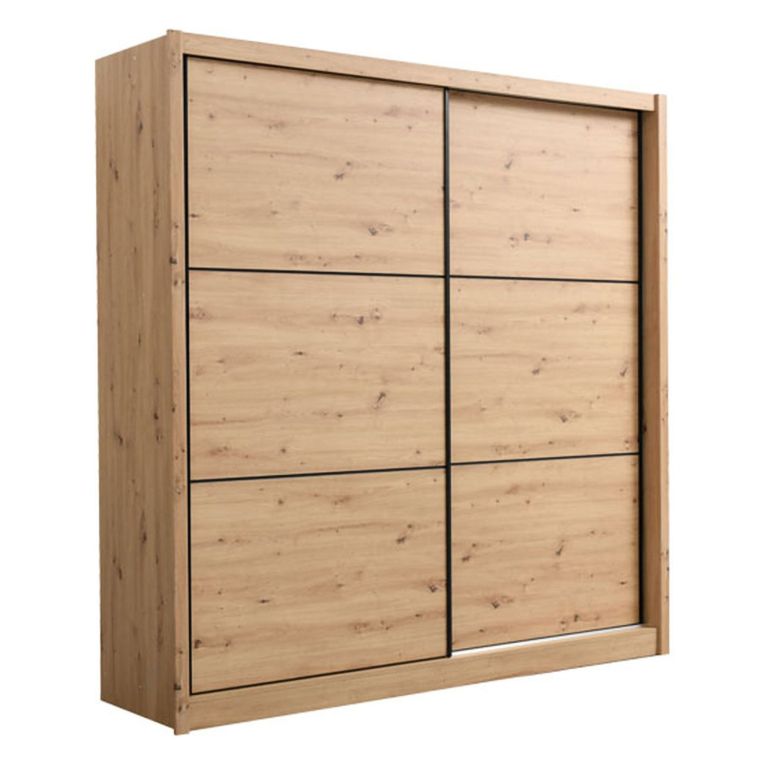 Guardaroba Grande Marrone Rovere Nodi Nero Appendiabiti 5 Ripiani 213x215.5h cm, Apertura Scorrevole - Dugnano