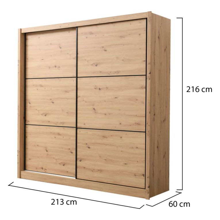 Guardaroba Grande Marrone Rovere Nodi Nero Appendiabiti 5 Ripiani 213x215.5h cm, Apertura Scorrevole - Dugnano