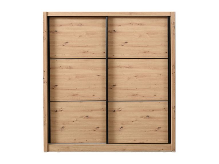 Guardaroba Grande Marrone Rovere Nodi Nero Appendiabiti 5 Ripiani 213x215.5h cm, Apertura Scorrevole - Dugnano