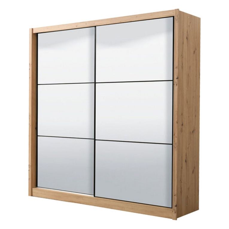 Guardaroba Grande Marrone Rovere Nodi Nero Appendiabiti 5 Ripiani 213x215.5h cm, Apertura Scorrevole - Godrano