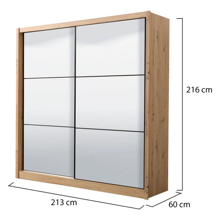 Guardaroba Grande Marrone Rovere Nodi Nero Appendiabiti 5 Ripiani 213x215.5h cm, Apertura Scorrevole - Godrano