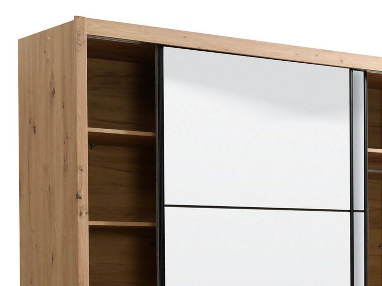 Guardaroba Grande Marrone Rovere Nodi Nero Appendiabiti 5 Ripiani 213x215.5h cm, Apertura Scorrevole - Godrano