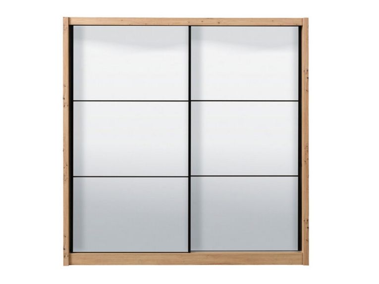 Guardaroba Grande Marrone Rovere Nodi Nero Appendiabiti 5 Ripiani 213x215.5h cm, Apertura Scorrevole - Godrano