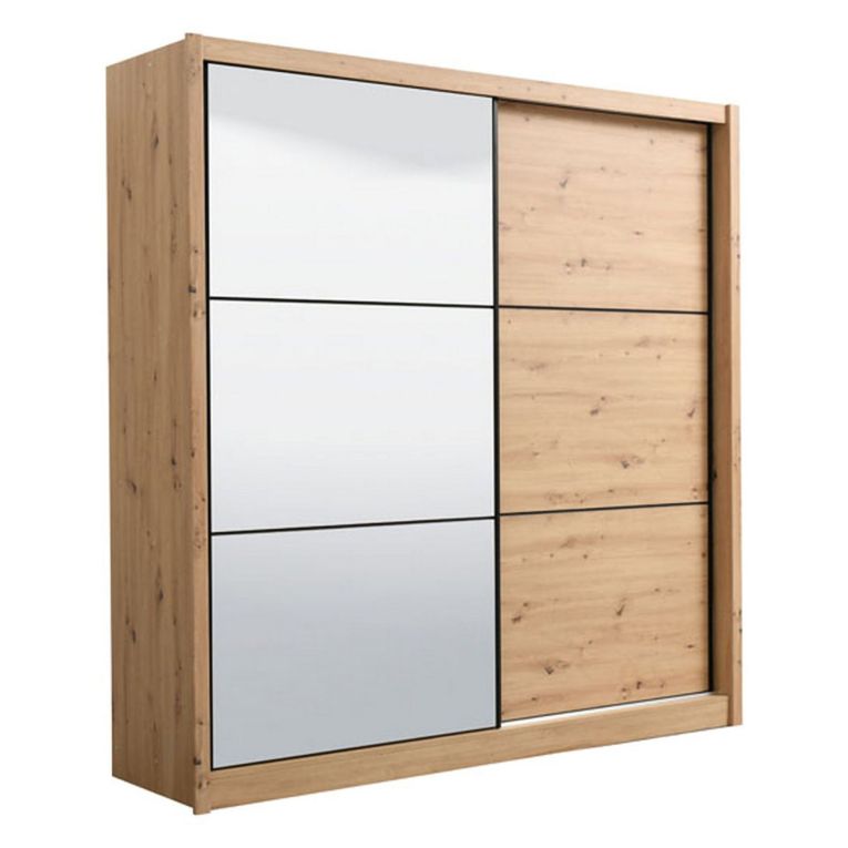 Guardaroba Grande Marrone Rovere Nodi Nero Appendiabiti 5 Ripiani 213x215.5h cm, Apertura Scorrevole - Pelago