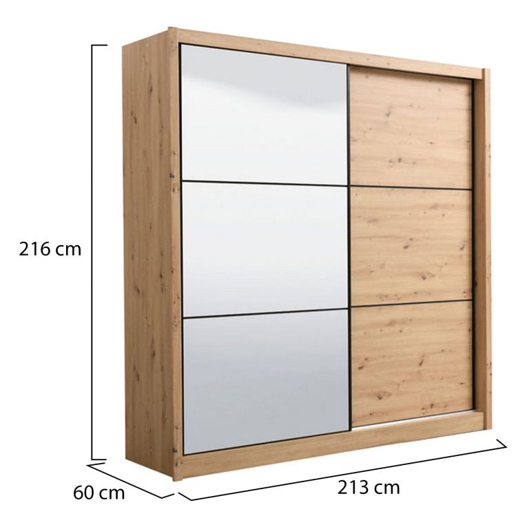 Guardaroba Grande Marrone Rovere Nodi Nero Appendiabiti 5 Ripiani 213x215.5h cm, Apertura Scorrevole - Pelago