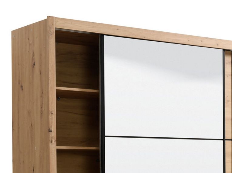 Guardaroba Grande Marrone Rovere Nodi Nero Appendiabiti 5 Ripiani 213x215.5h cm, Apertura Scorrevole - Pelago