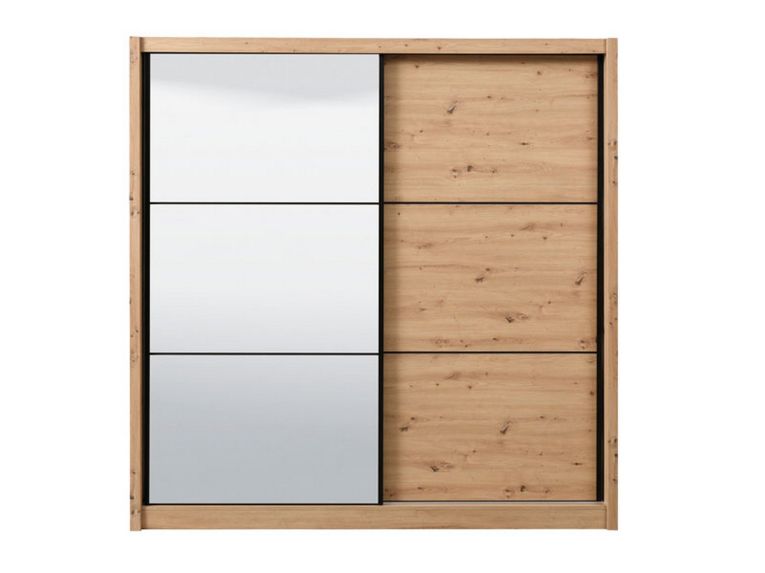 Guardaroba Grande Marrone Rovere Nodi Nero Appendiabiti 5 Ripiani 213x215.5h cm, Apertura Scorrevole - Pelago