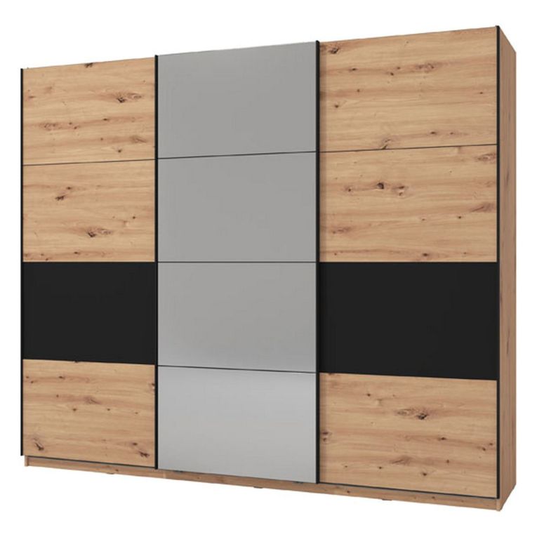 Guardaroba Grande Marrone Rovere Nodi Nero Appendiabiti 6 Ripiani 262.5x224h cm, Apertura Scorrevole - Lavenone