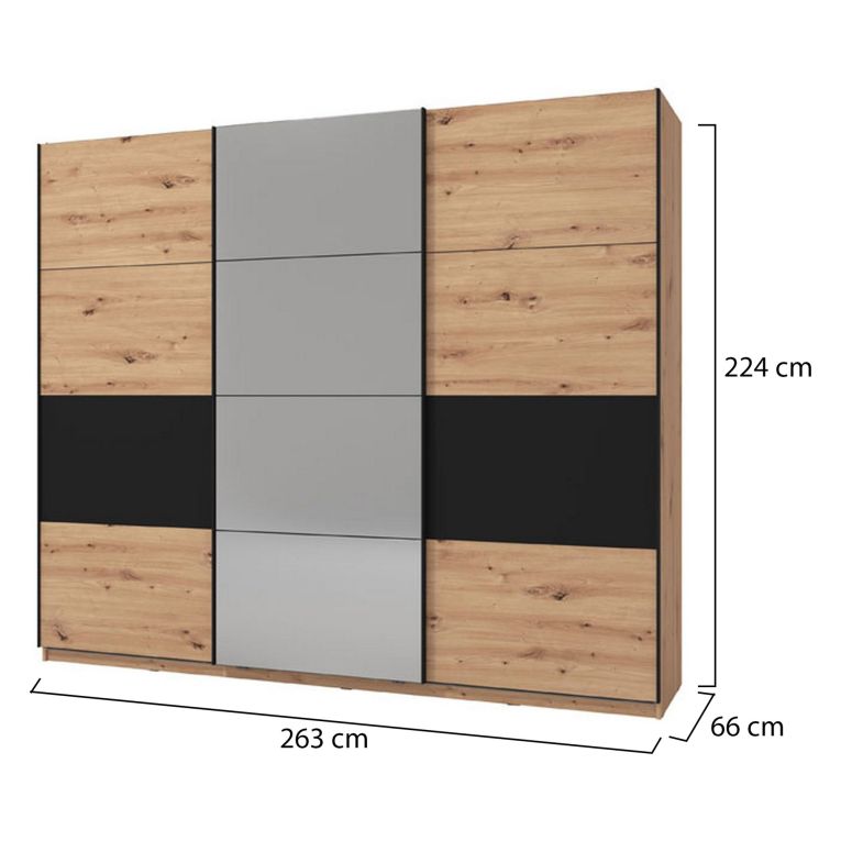 Guardaroba Grande Marrone Rovere Nodi Nero Appendiabiti 6 Ripiani 262.5x224h cm, Apertura Scorrevole - Lavenone