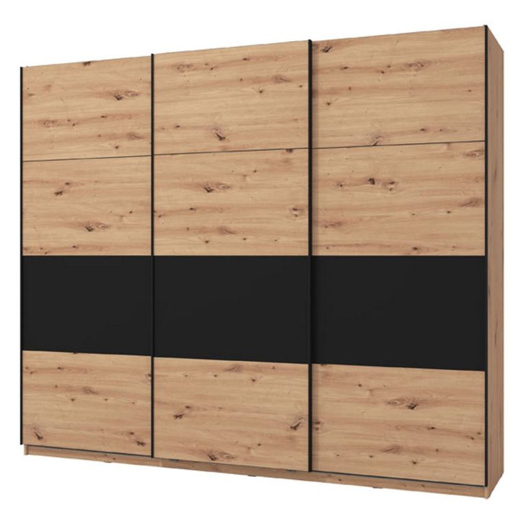 Guardaroba Grande Marrone Rovere Nodi Nero Appendiabiti 6 Ripiani 262.5x224h cm, Apertura Scorrevole - Miggiano