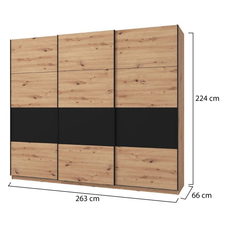 Guardaroba Grande Marrone Rovere Nodi Nero Appendiabiti 6 Ripiani 262.5x224h cm, Apertura Scorrevole - Miggiano