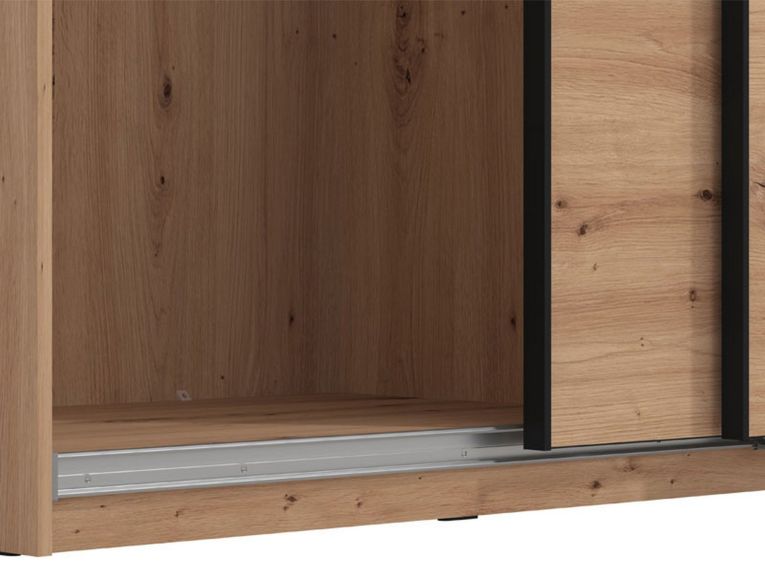 Guardaroba Grande Marrone Rovere Nodi Nero Appendiabiti 6 Ripiani 262.5x224h cm, Apertura Scorrevole - Miggiano